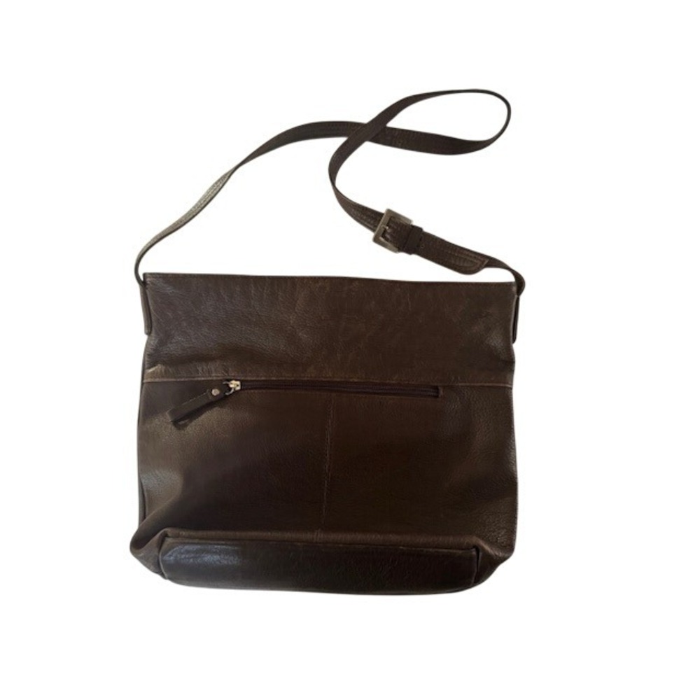 Gianni Bernini Dark Brown Leather Shoulder Bag Zip Pocket Adjustable‎ Strap